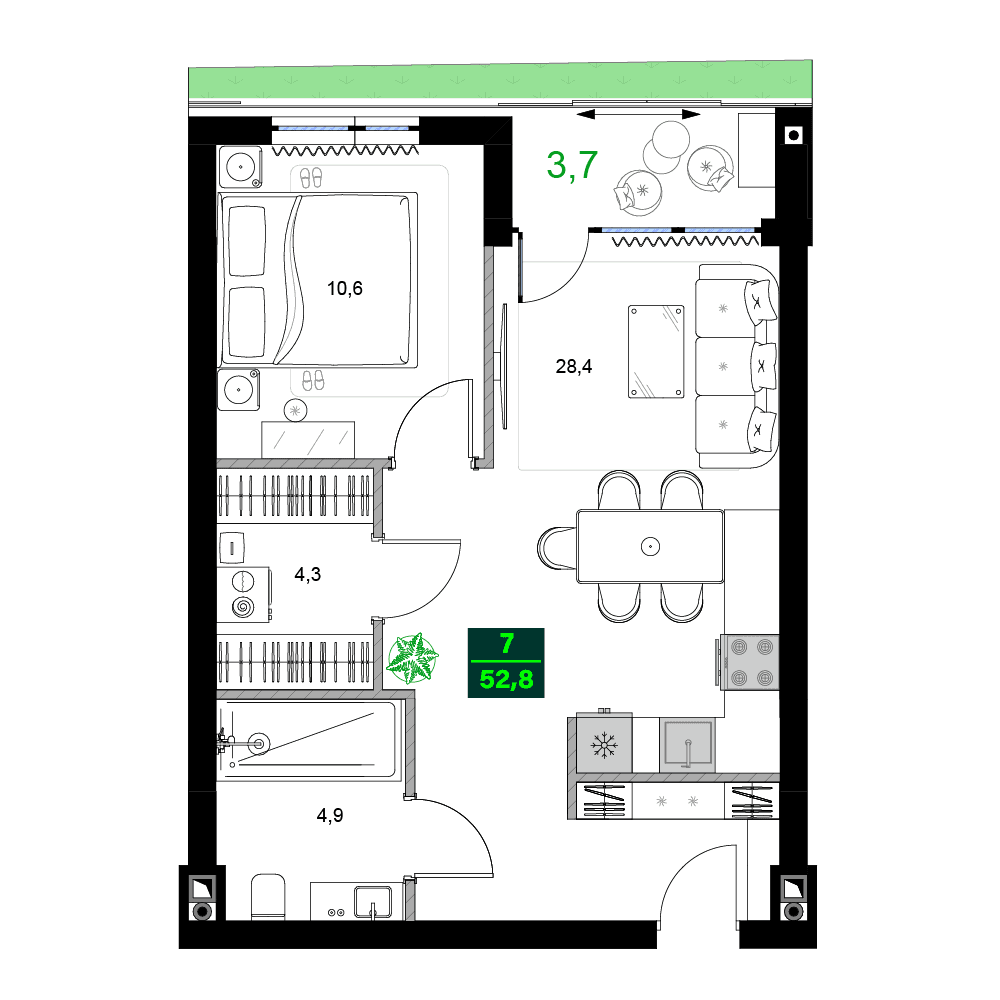 两居室, 52.8 m²