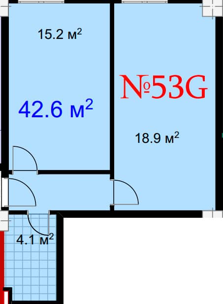 1-комн., 42.6 м²