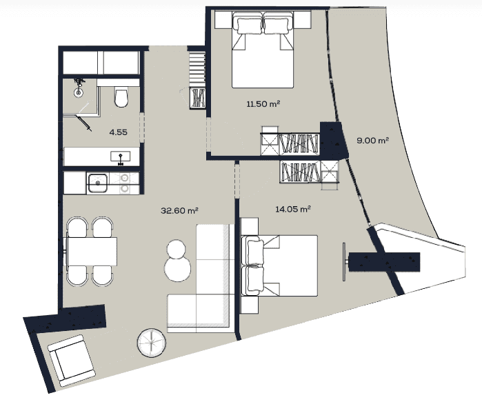 2-room, 71.7 m²