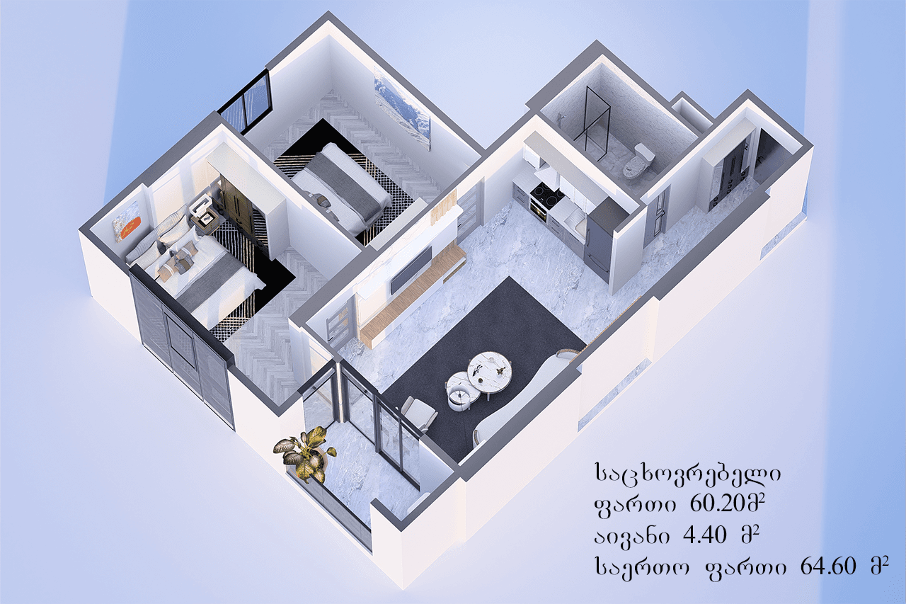 2-room, 64.6 m²