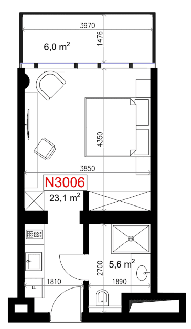 一居室, 34.7 m²