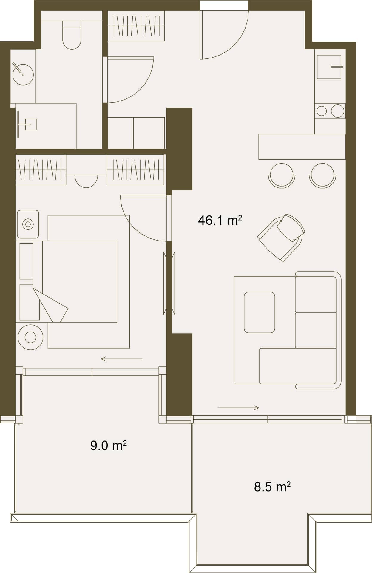 1-комн., 62.4 м²