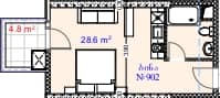 单间, 33.4 m²