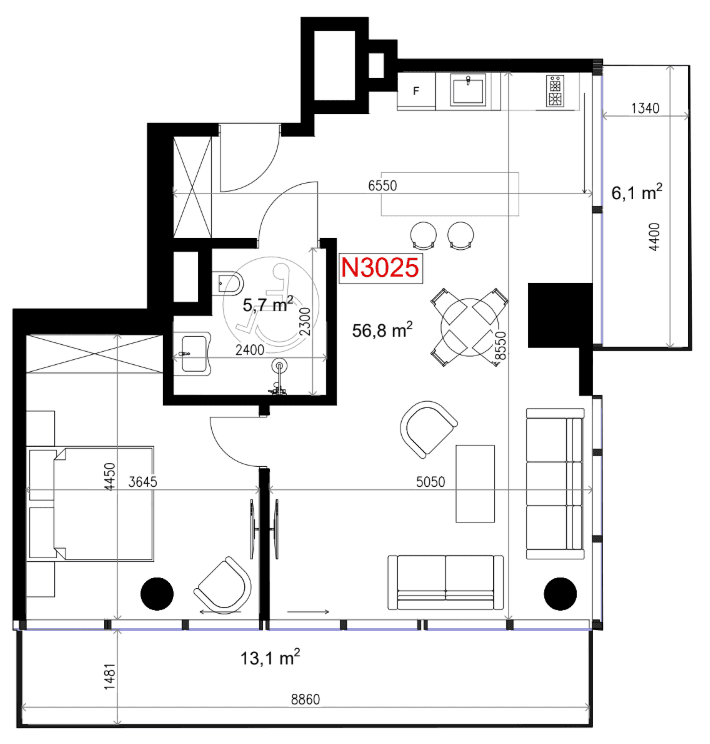 一居室, 81.7 m²