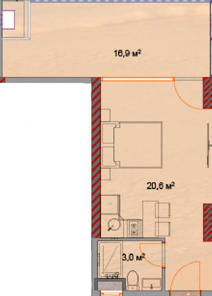 Студия, 41.2 м²