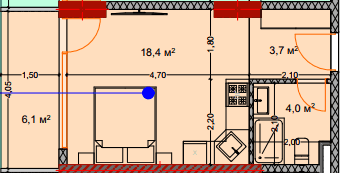 单间, 32.7 m²