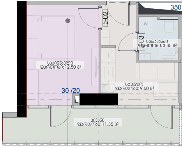 1-room, 36.8 m²