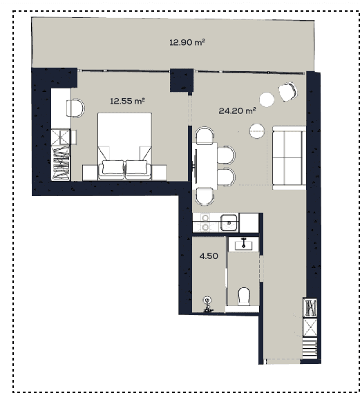 1-room, 54.1 m²