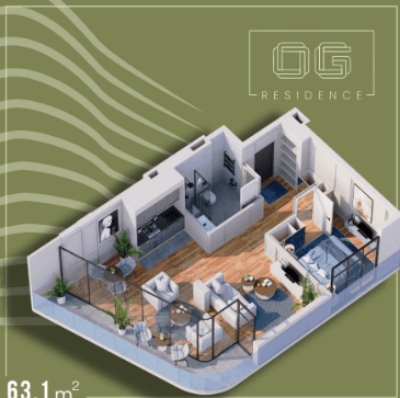 1-комн., 63.1 м²