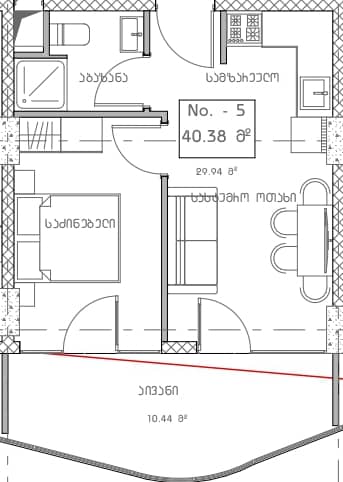 一居室, 33.7 m²