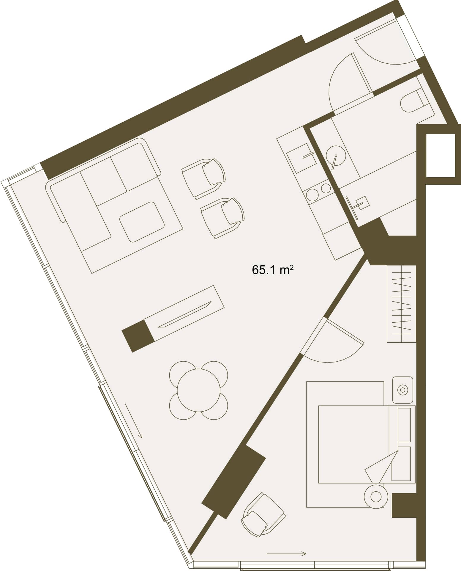 1-комн., 65.1 м²