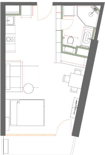 单间, 40.3 m²