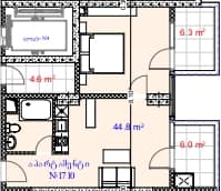 شقة بغرفة واحدة, 57.1 م²