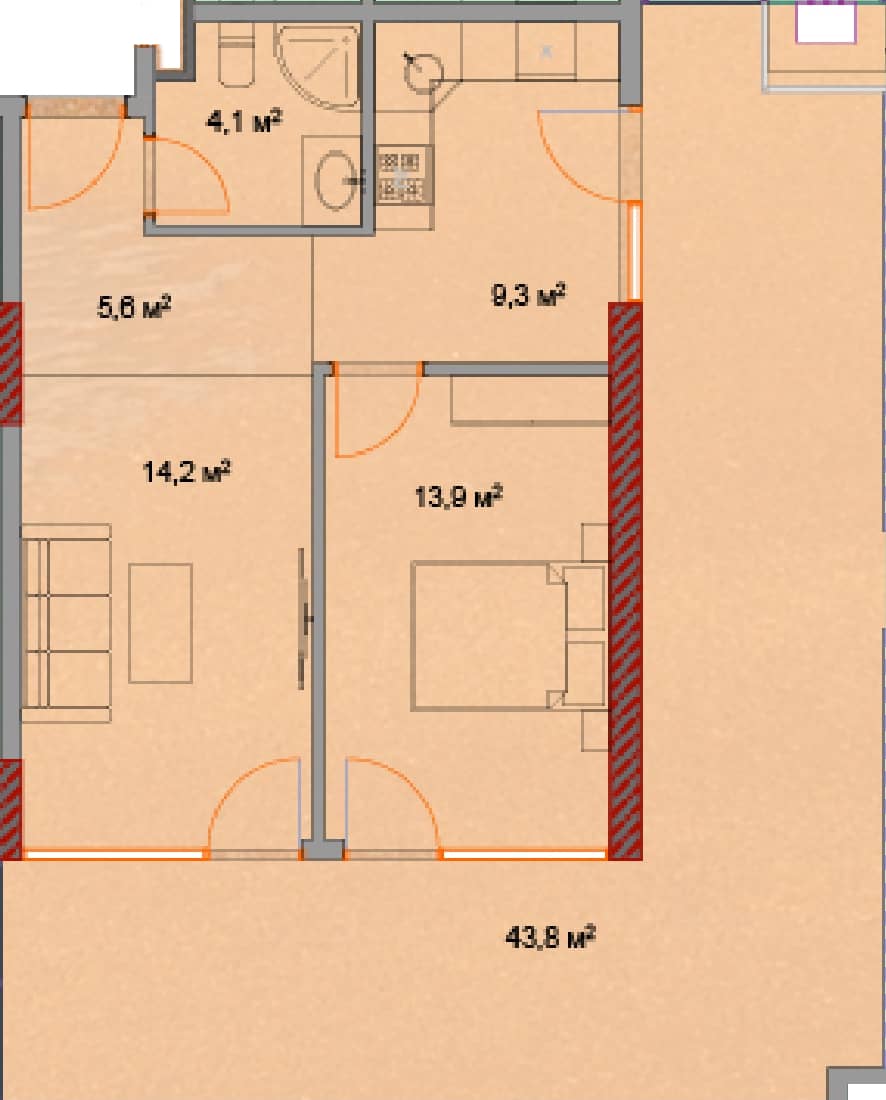一居室, 93.2 m²