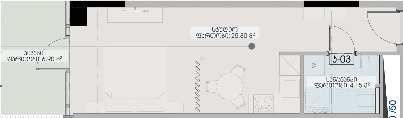 Студия, 36.9 м²