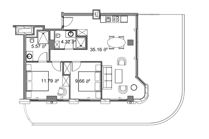 2-room, 132.7 m²