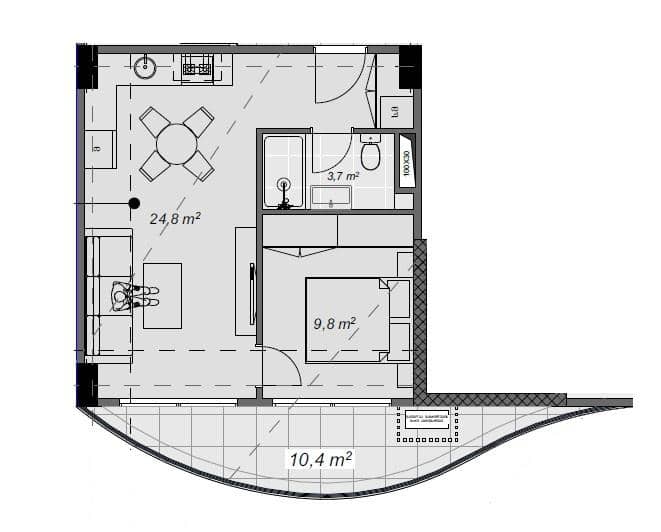 2-room, 48.7 m²