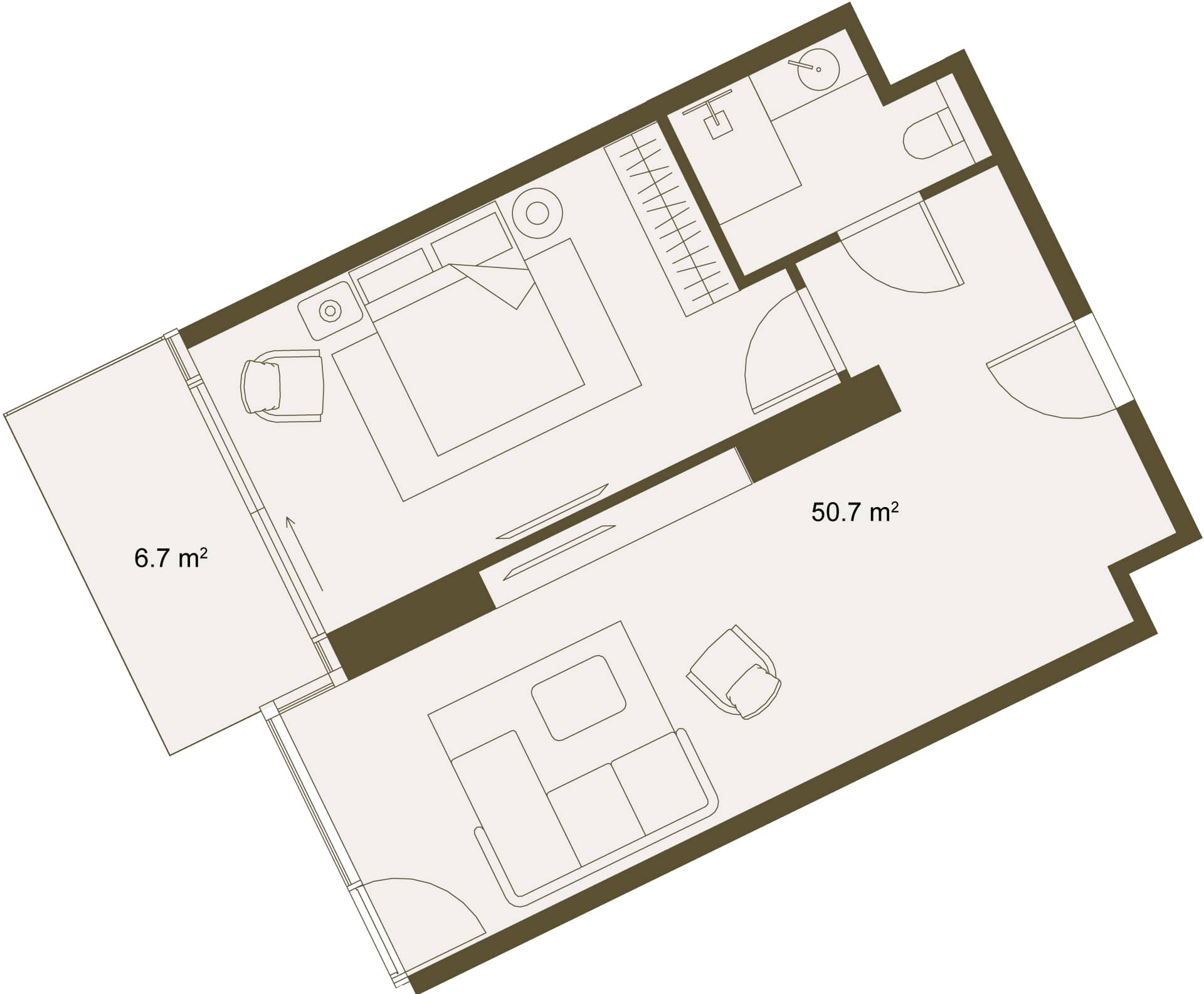 1-комн., 57.3 м²