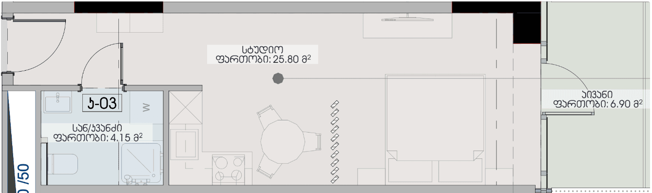 单间, 36.9 m²