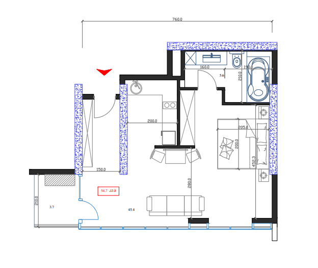 Студия, 54.7 м²