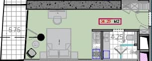 一居室, 56.5 m²