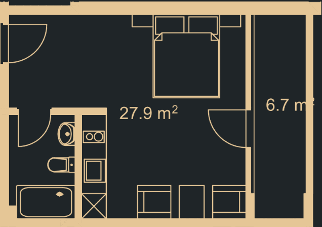 Студия, 34 м²