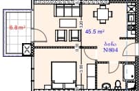 一居室, 52.3 m²