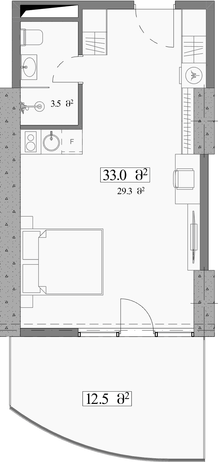 استوديو, 45.5 م²