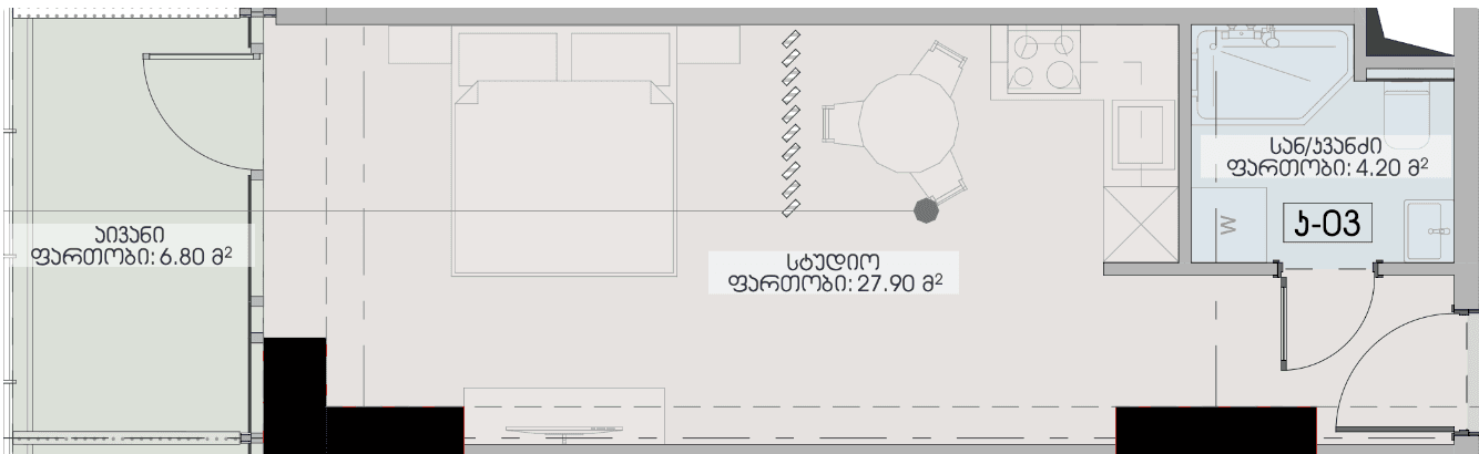 Студия, 38.9 м²