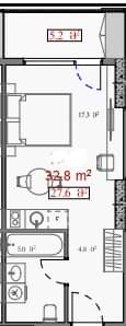 Studio, 32.8 m²