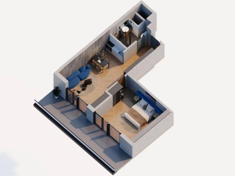 1-room, 60 m²