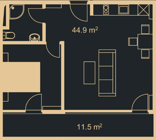 1-комн., 56.1 м²