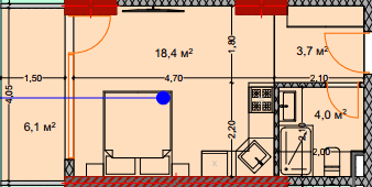 单间, 32.7 m²