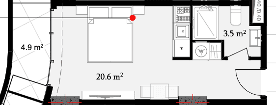 单间, 29 m²