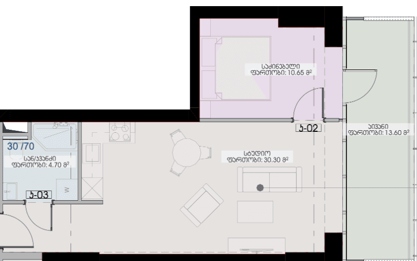 1-комн., 59.3 м²