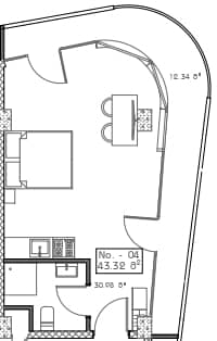 单间, 43.3 m²
