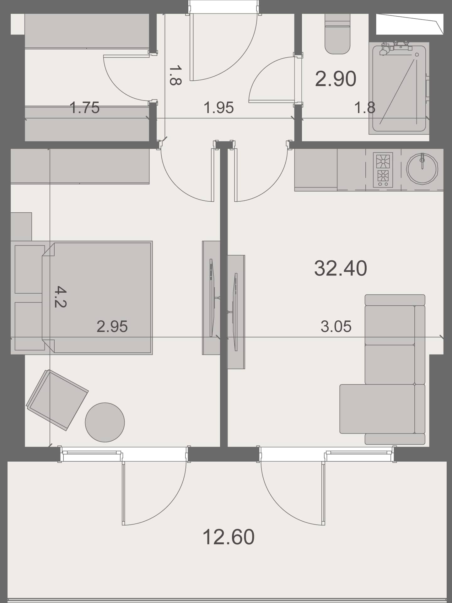 两居室, 48.3 m²