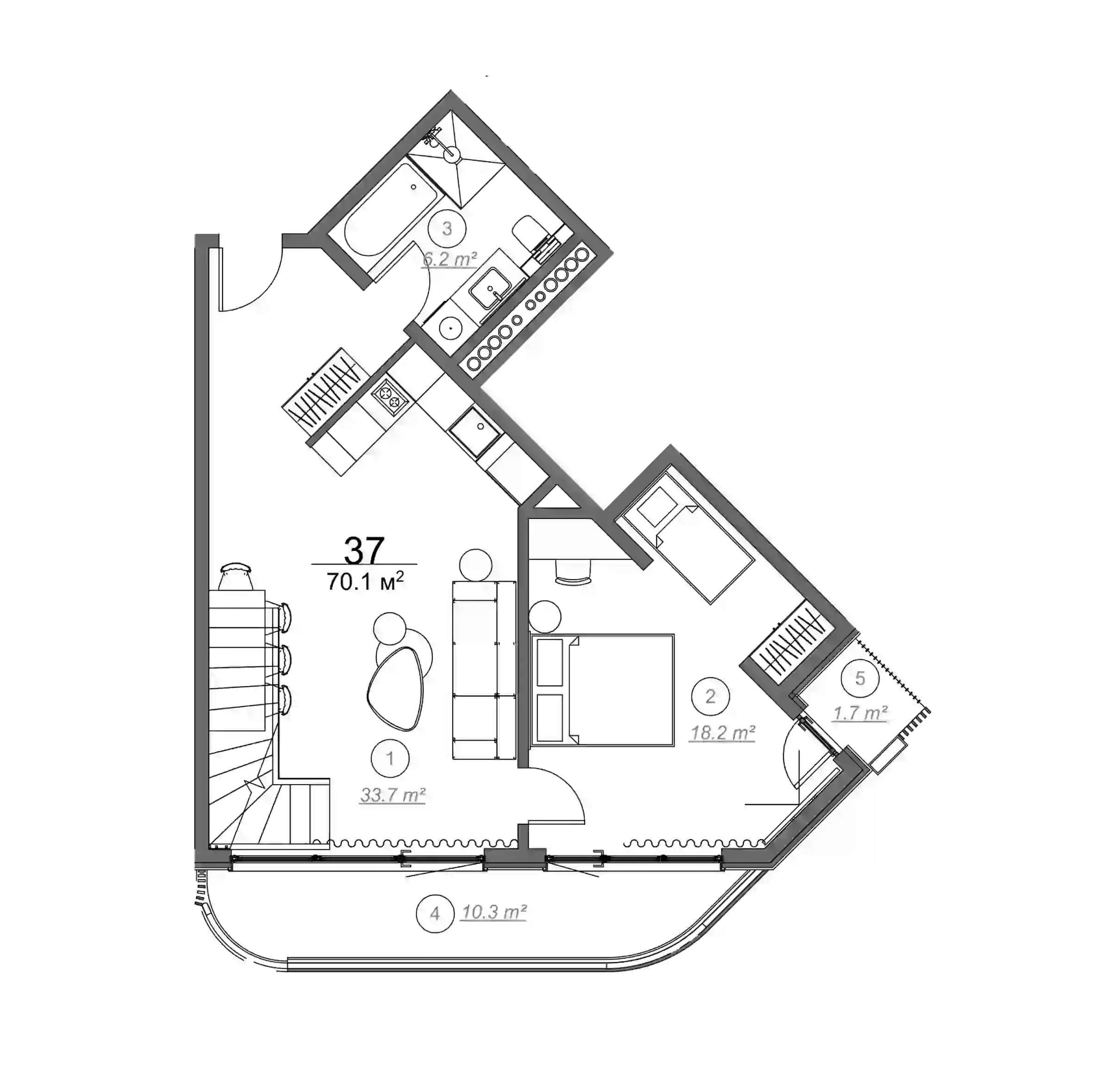 1-room, 70.1 m²