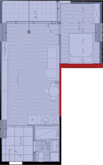 1-room, 52.1 m²