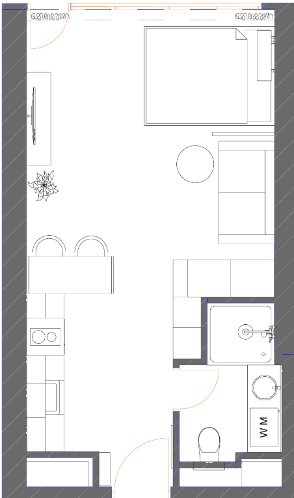 单间, 34.9 m²