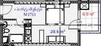 استوديو, 34.6 م²