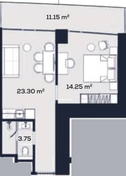 一居室, 52.5 m²
