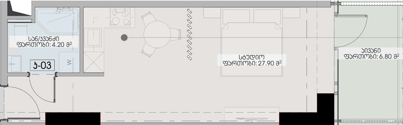 Студия, 38.9 м²