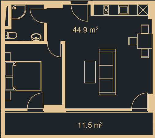 1-комн., 56.1 м²