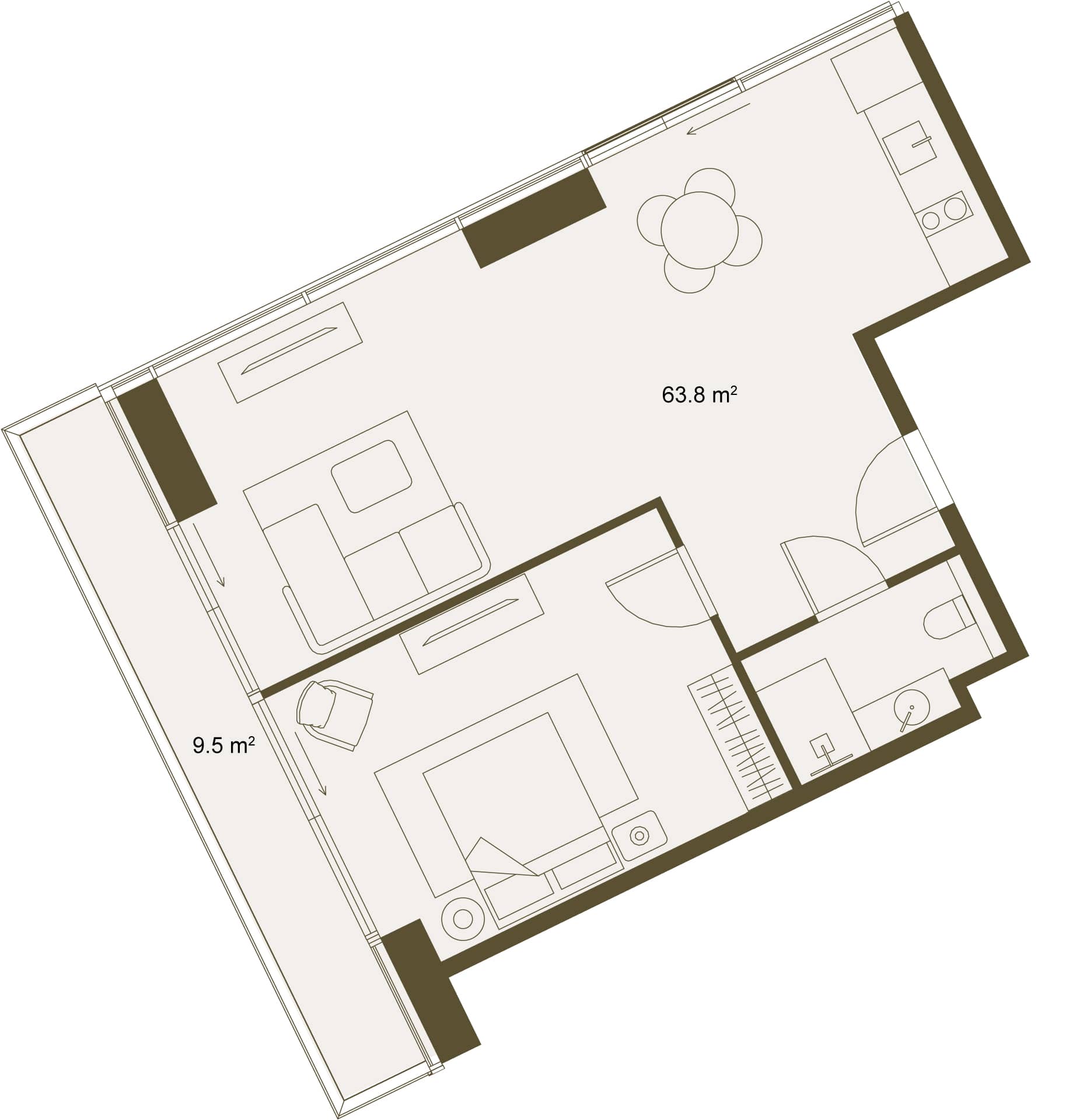 1-комн., 73.3 м²