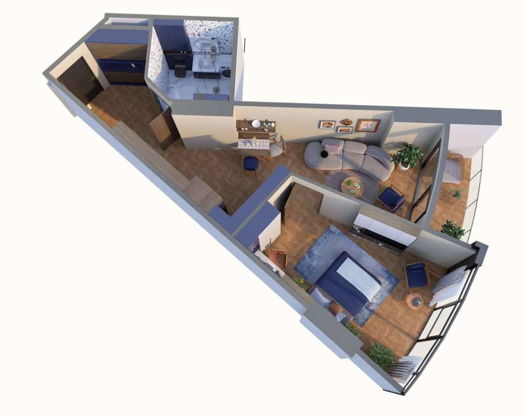 1-комн., 61.5 м²