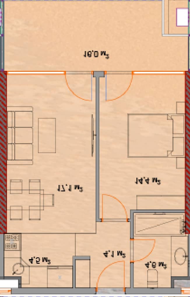 شقة بغرفة واحدة, 62.4 م²