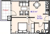 一居室, 53.3 m²