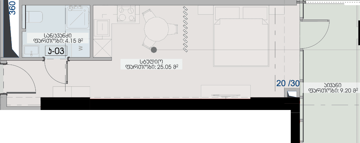 סטודיו, 38.4 מ״ר