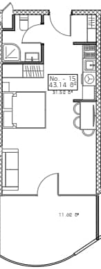 单间, 43.1 m²